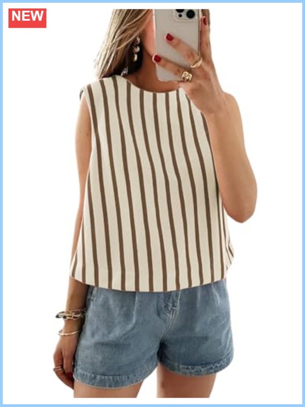 Striped Tank Top Sleeveless Crewneck Bow Tie Summer Vest